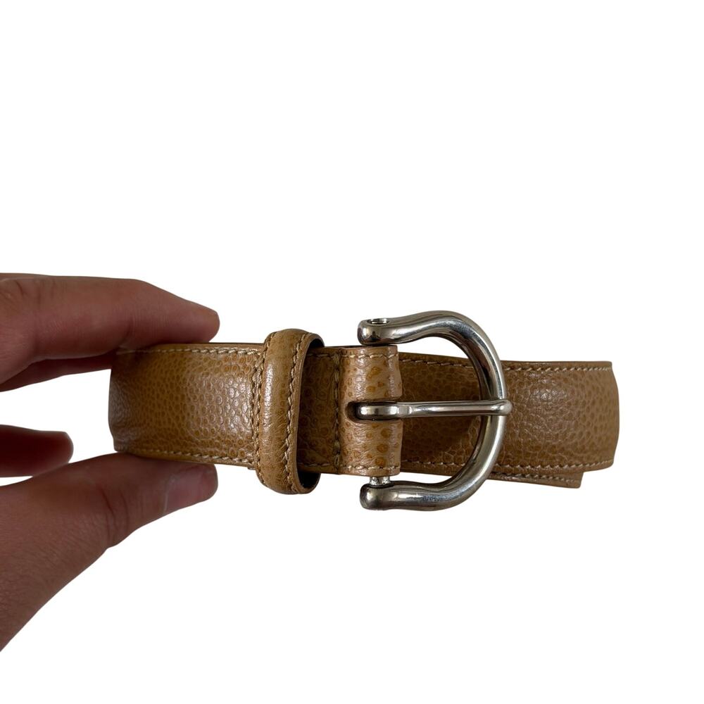 Coach Tan Pebbled Calfskin Leather Brass Buckle Belt Wmns Sz S